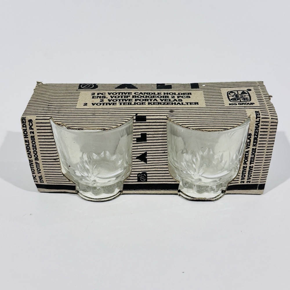 New KIG Group Bali 2pc Candle Votive Holders Clear Glass NOS‎